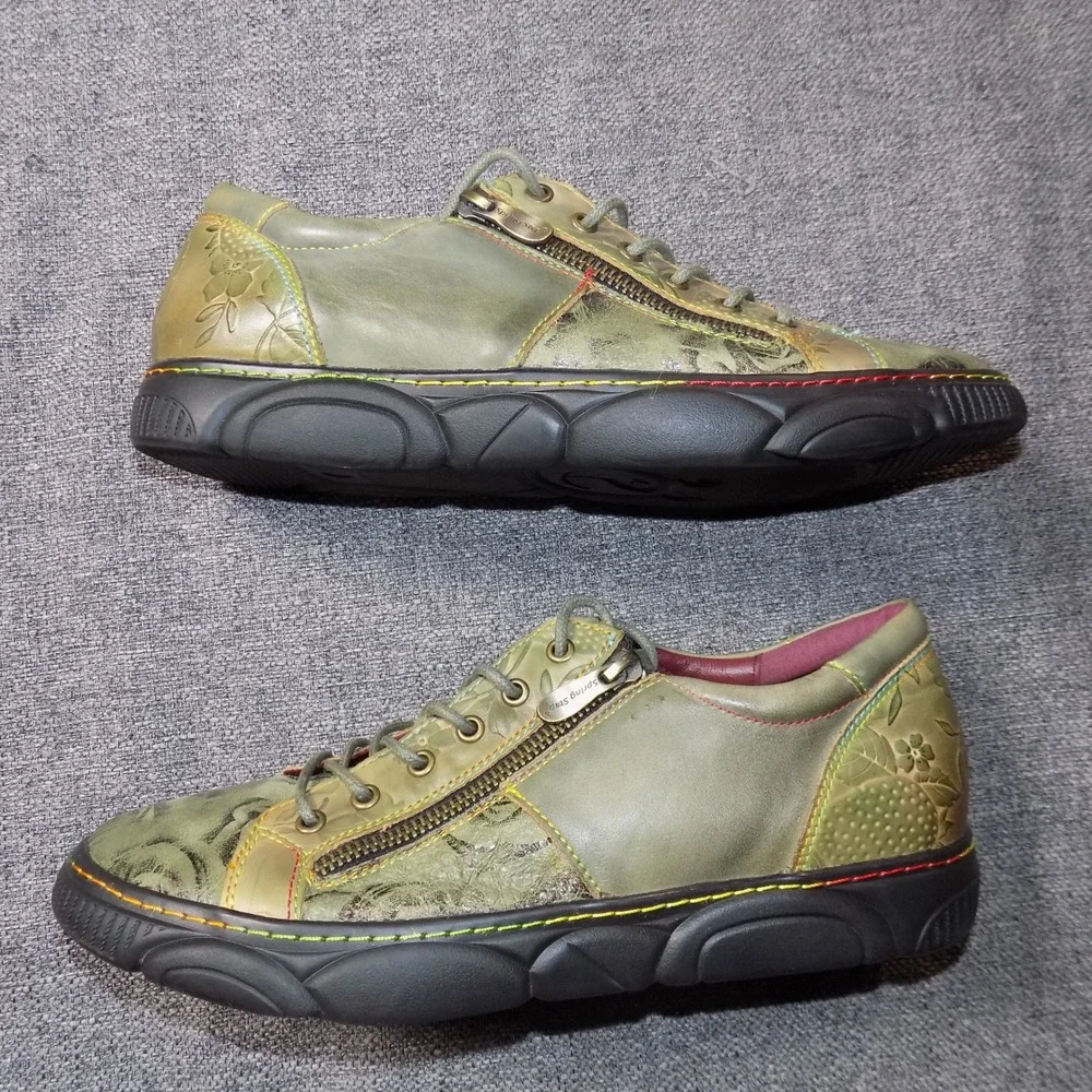L'Artiste Spring Step Danli-Bloom Shoes Women 42 Olive Green Leather Good Floral